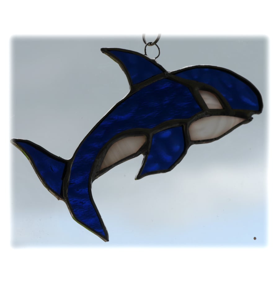 Whale Orca Suncatcher Stained Glass Blue