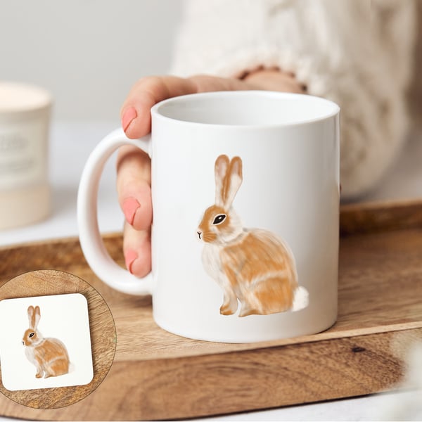 Rabbit Mug and optional matching coaster, Rowan the Rabbit