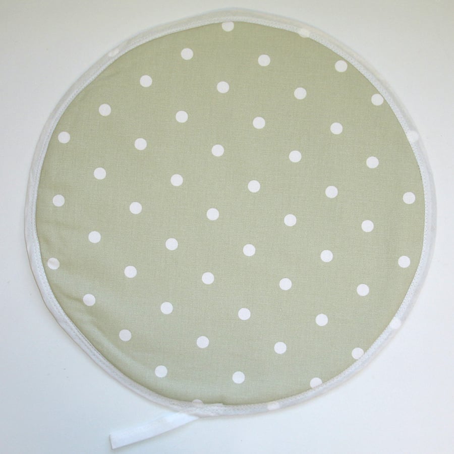 Aga Hob Lid Mats Pads Pair Hat Round Covers Surface Saver Green White Polka Dot