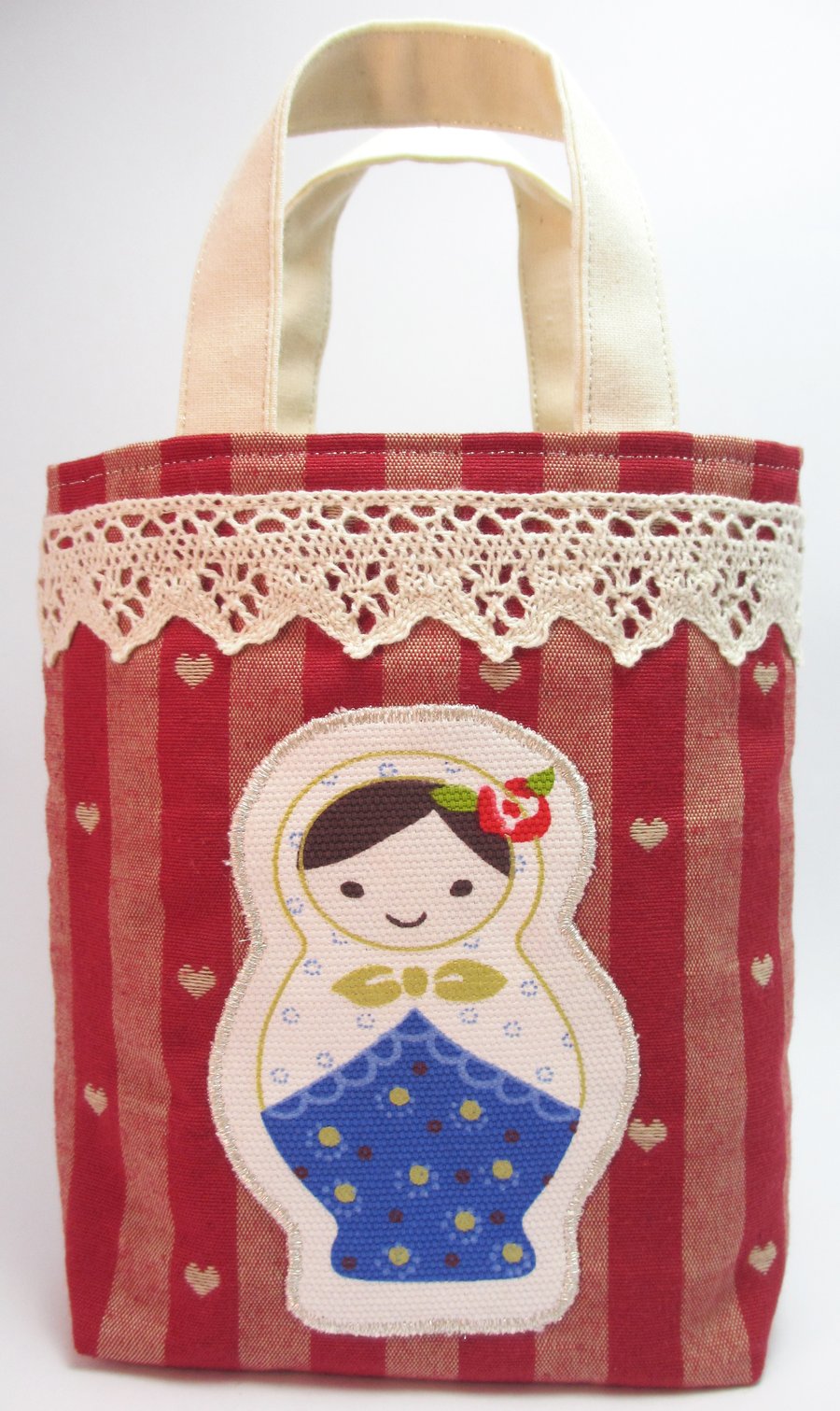 Adorable Russian Doll Gift Bag. Handmade Textile Gift Bag. Rustic Boho Gift.