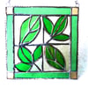 Leaf Tile Suncatcher Stained Glass Spring Green Framed Picture 006