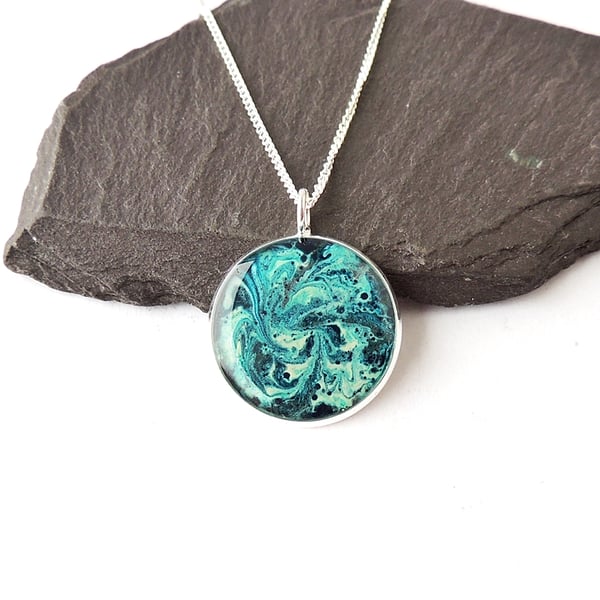 Blue Marble Pattern Necklace, 18" Chain  1140F
