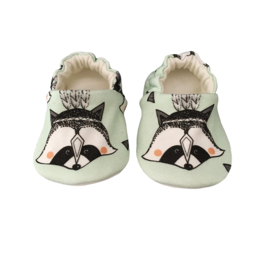 Baby Shoes Mint RACCOONS Organic Kids Slippers Pram Shoes - GIFT IDEA 0-9Y