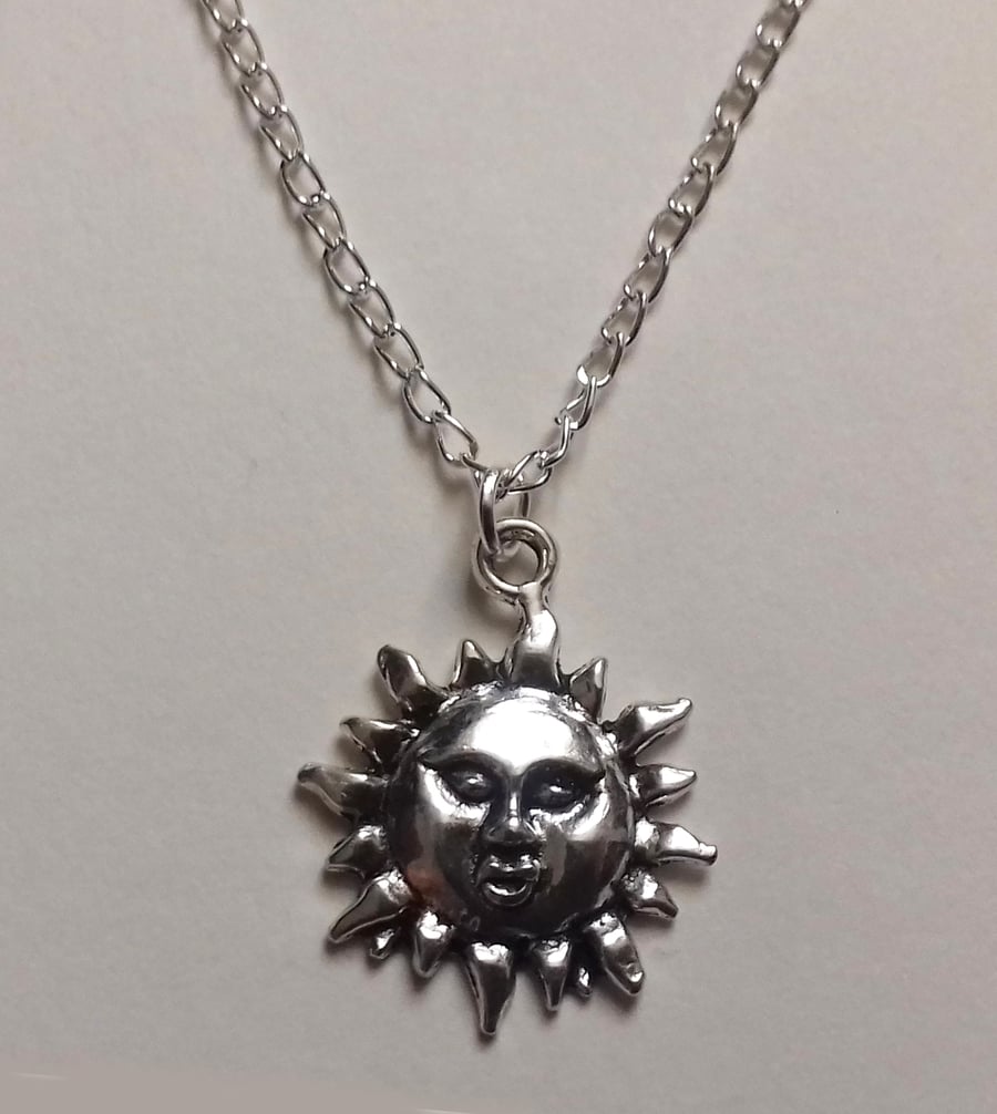 Silver Plate Smiling Sun Necklace