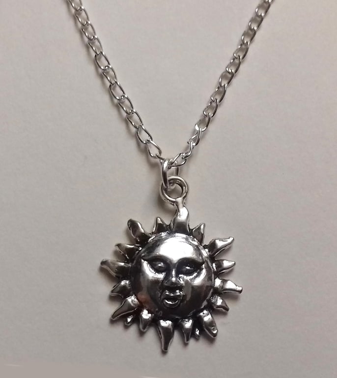 Silver Plate Smiling Sun Necklace