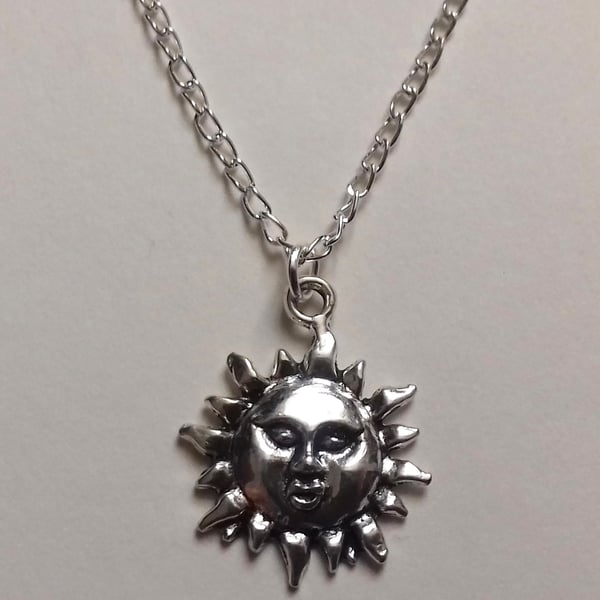 Silver Plate Smiling Sun Necklace