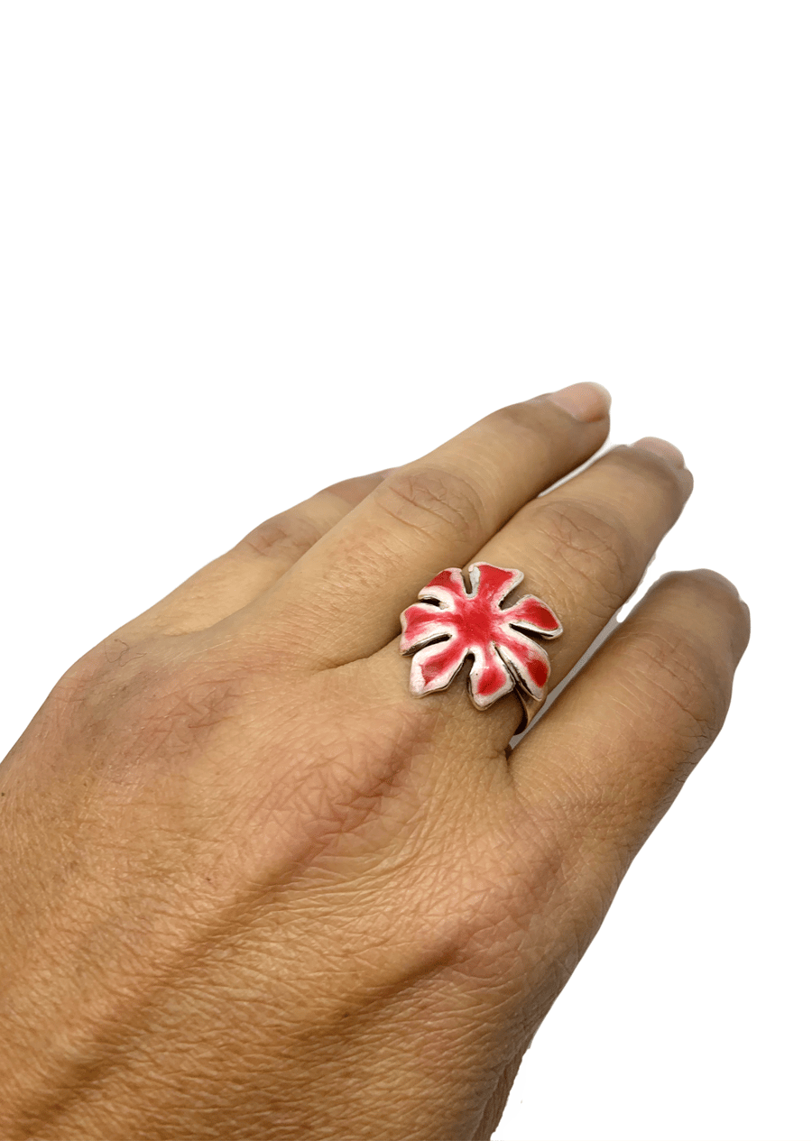 Flower enamel ring in sterling silver 925