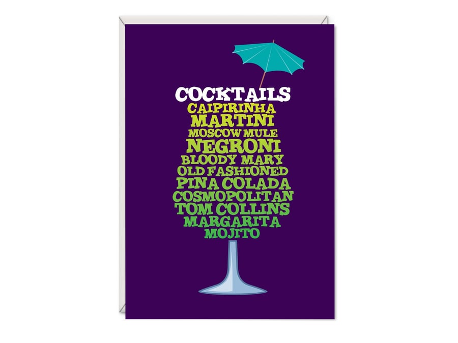 Cocktail Birthday Word Art Card