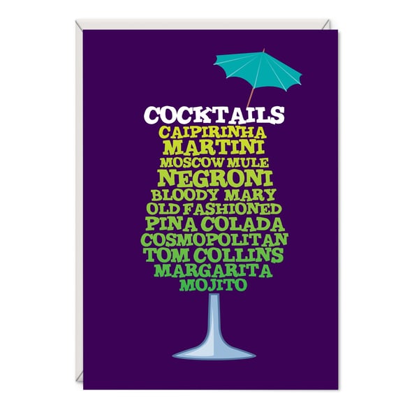 Cocktail Birthday Word Art Card