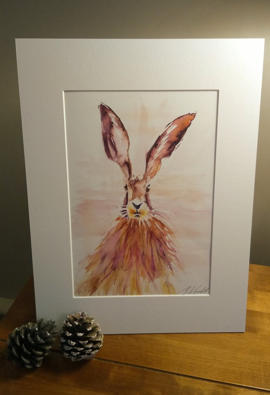 Mounted A4 signed Art Print - Hare 
