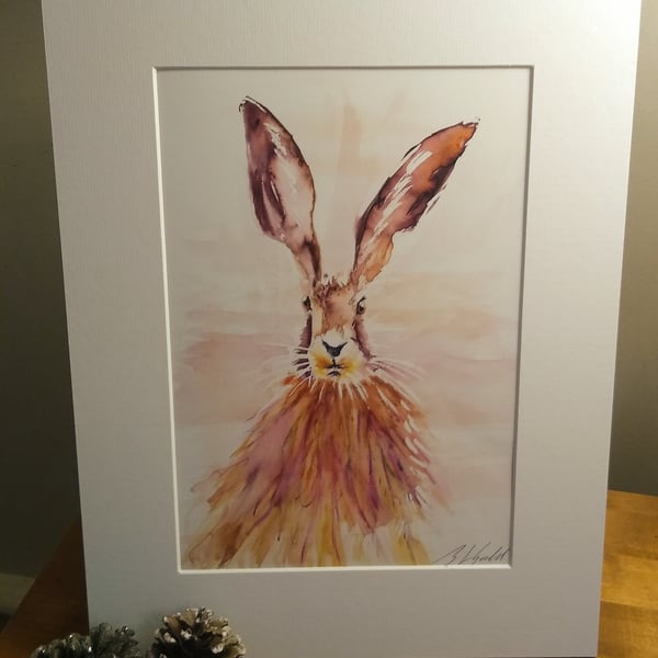 Mounted A4 signed Art Print - Hare 