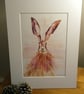 Mounted A4 signed Art Print - Hare  - Image 1
