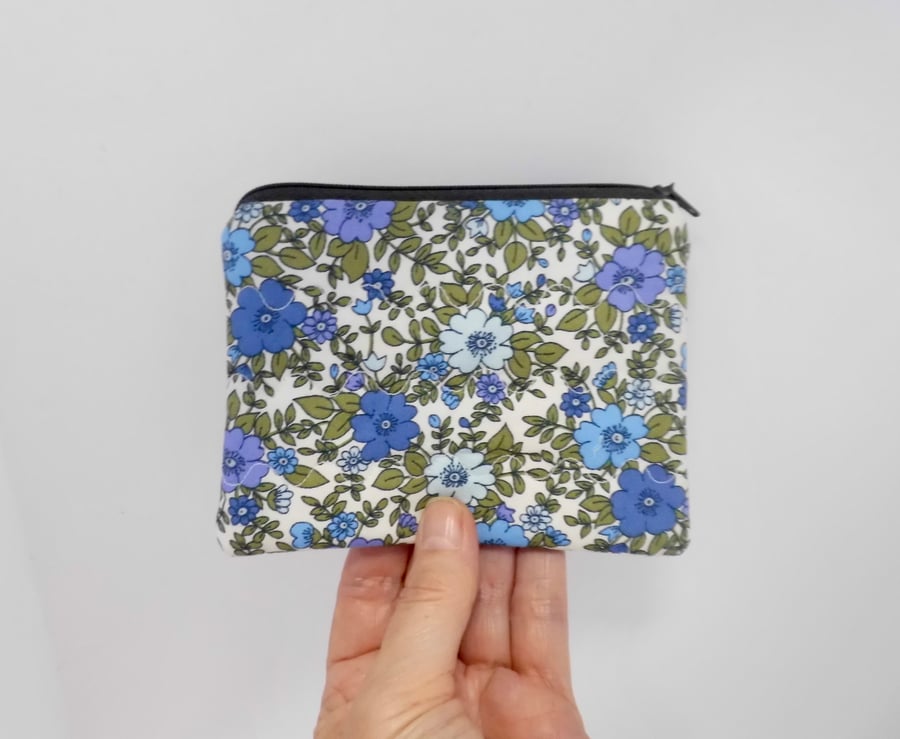 Purse in floral fabric blue mauve green