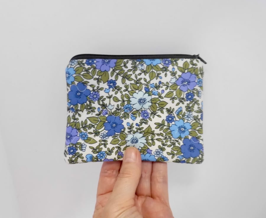 SOLD Purse in floral fabric blue mauve green