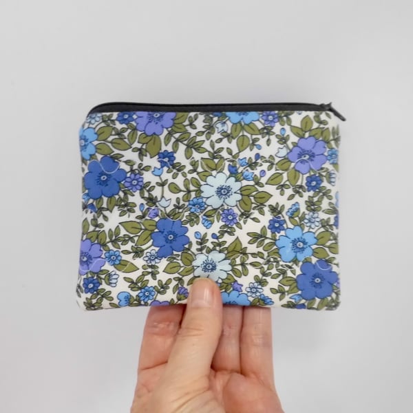 Purse in floral fabric blue mauve green
