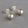Taupe Post Earrings - Champagne Swarovski Pearl Studs - Beige Bridesmaids Gifts
