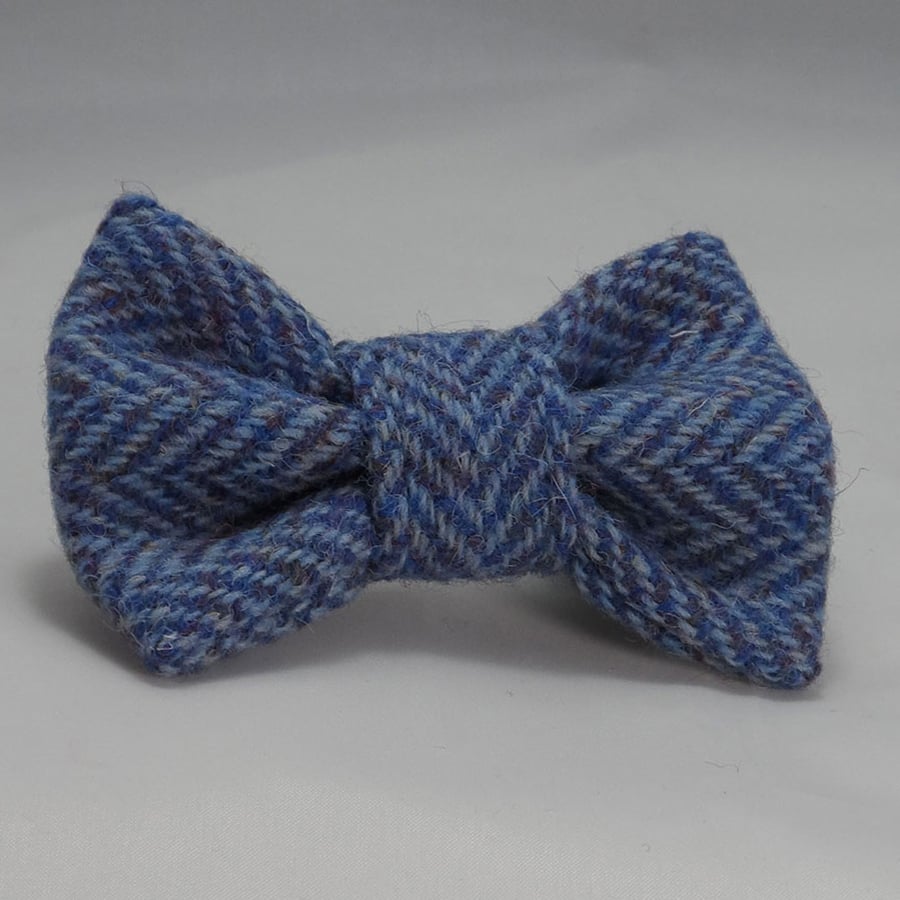 Handmade Harris Tweed Dog Bow - Blue Herringbone 