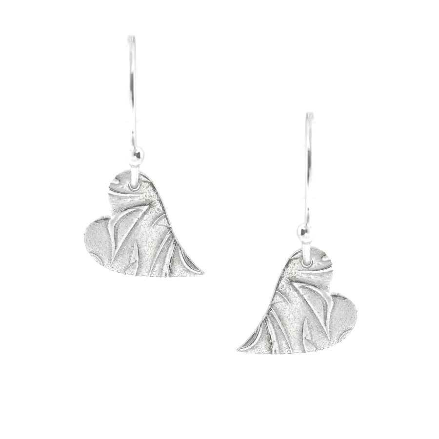 Silver Floral Heart drop earrings