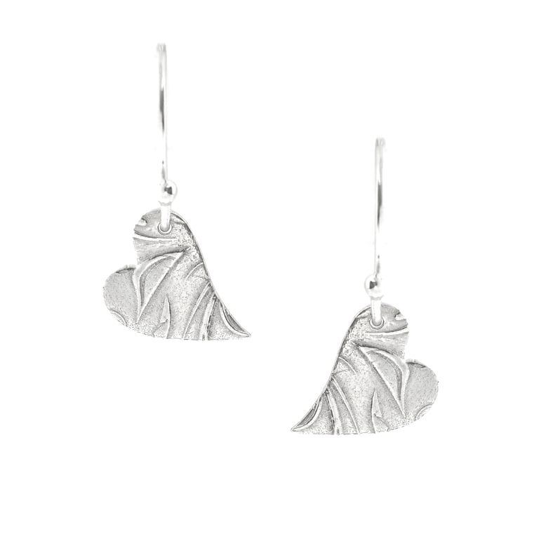 Silver Floral Heart drop earrings