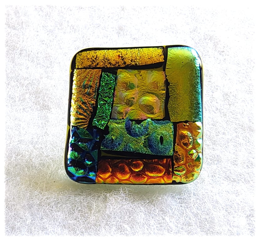 Dichroic L012 Luxury Fused Glass Patchwork Brooch Handmade 