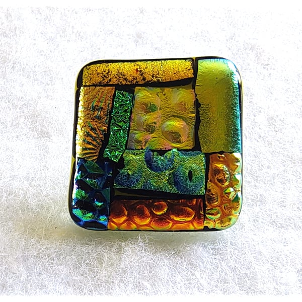Dichroic L012 Luxury Fused Glass Patchwork Brooch Handmade 