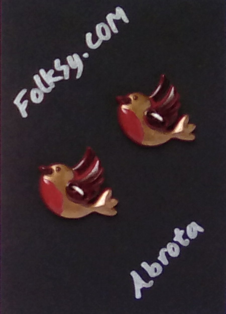 Red robin buttons, hand painted novelty buttons