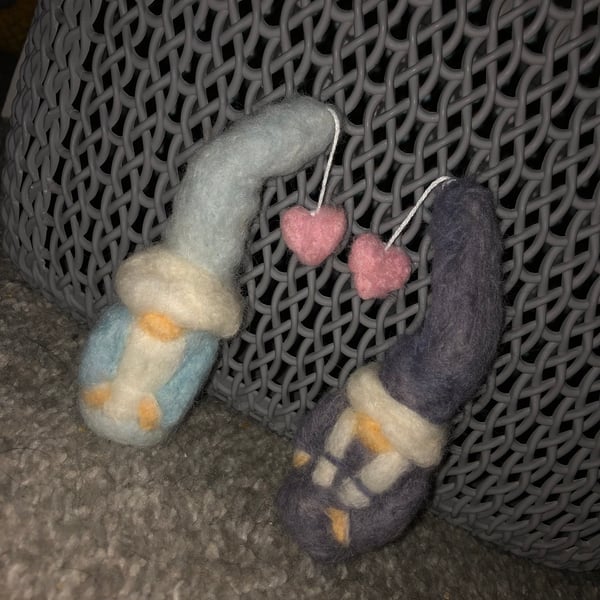 Needle felted gnomes with love heart detail