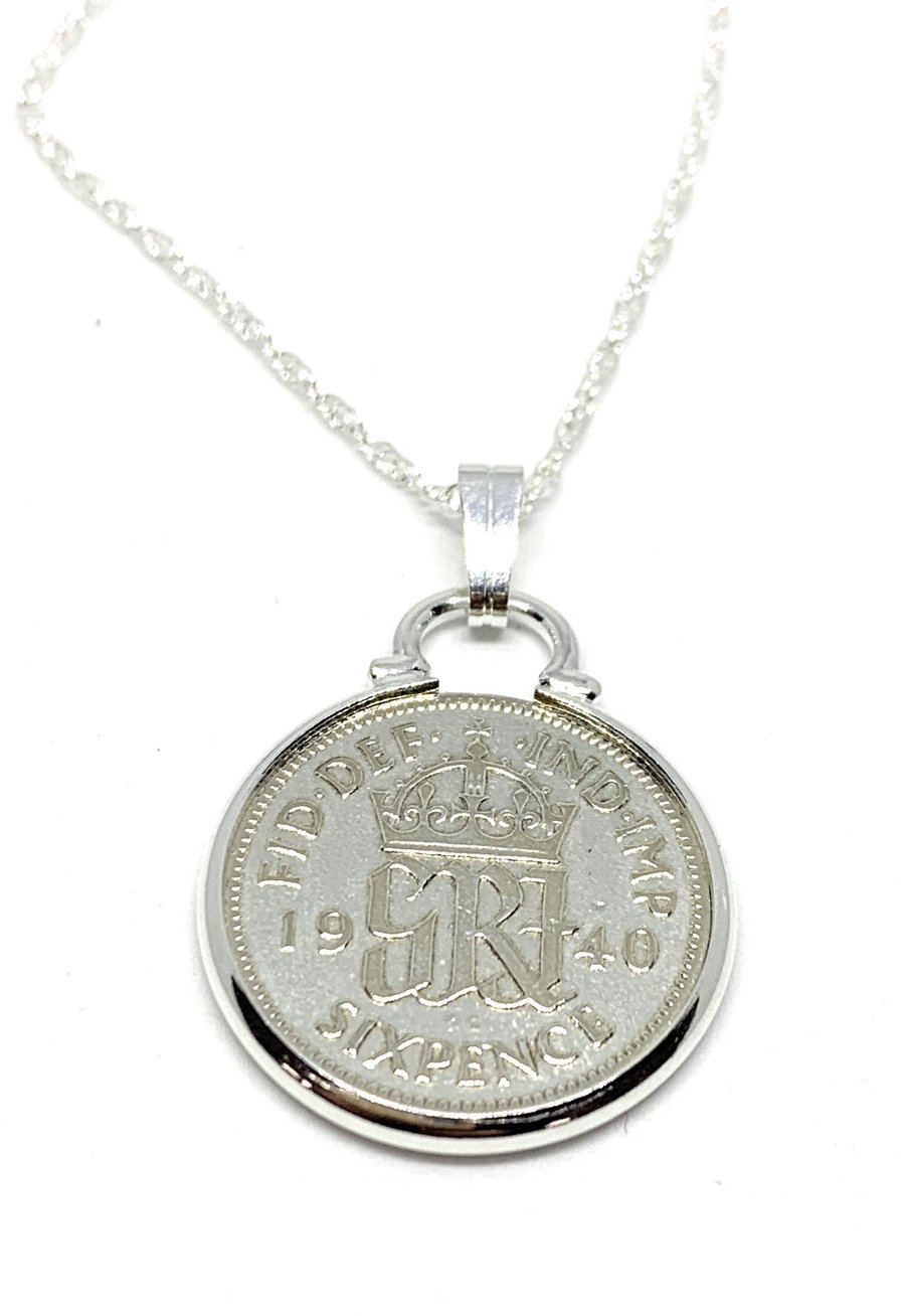 1940 84th Birthday Anniversary sixpence coin pendant plus 18inch SS chain gift 
