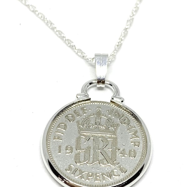 1940 85th Birthday Anniversary sixpence coin pendant plus 18inch SS chain gift 