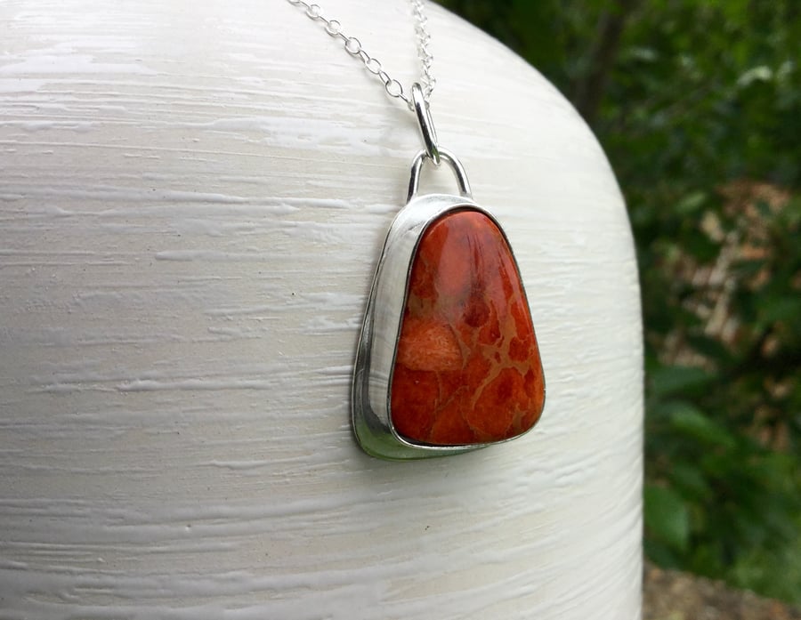 Sterling Silver Pendant with Apple Coral,  P156