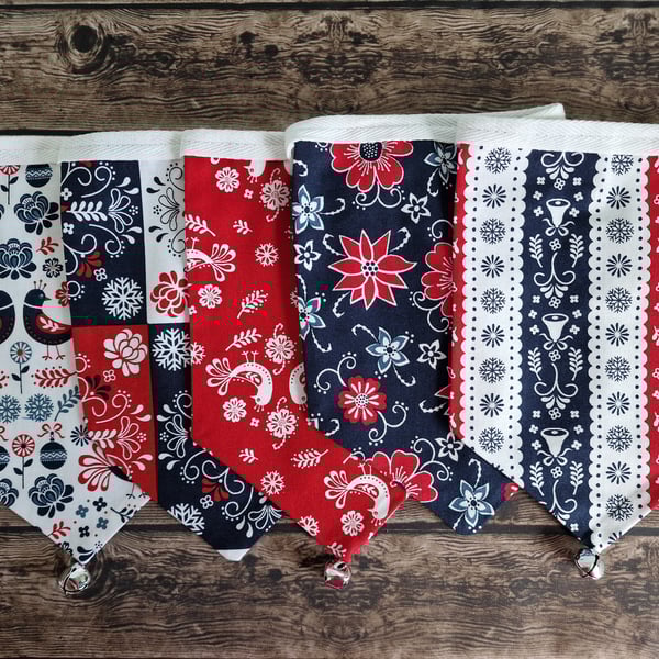 Scandi Christmas Fireplace Bunting - Red & Blue Scandi Fabric design