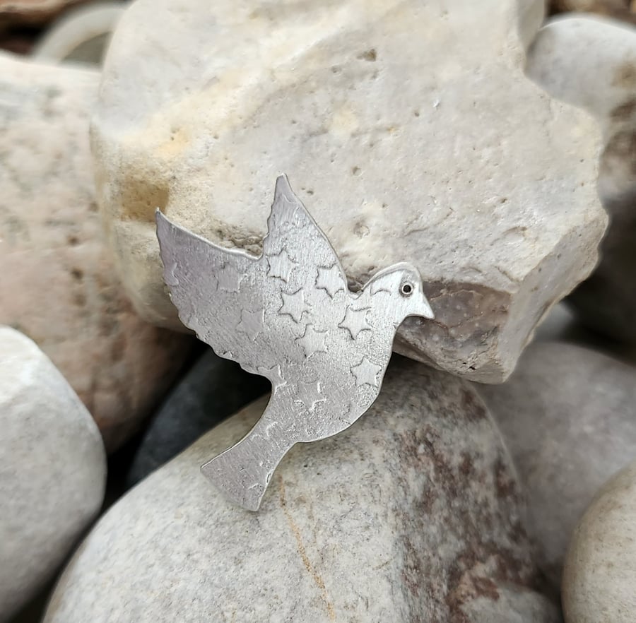 Dove of Peace brooch in pewter