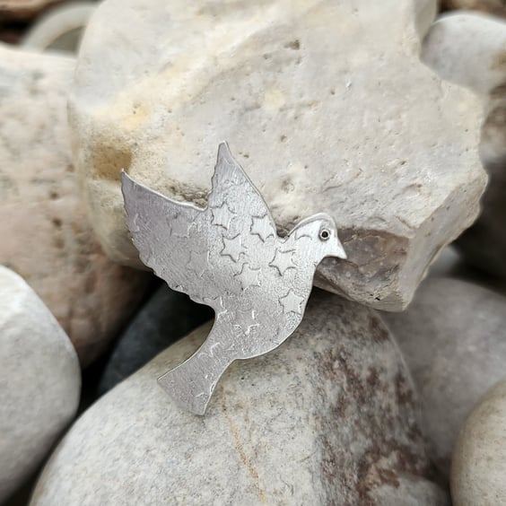 Dove of Peace brooch in pewter