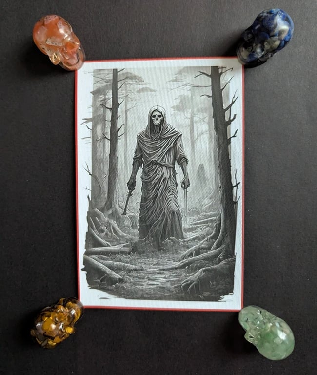 Gothic Reaper Forest Print – Dark Macabre Canvas Art – Occult Skeleton Wall