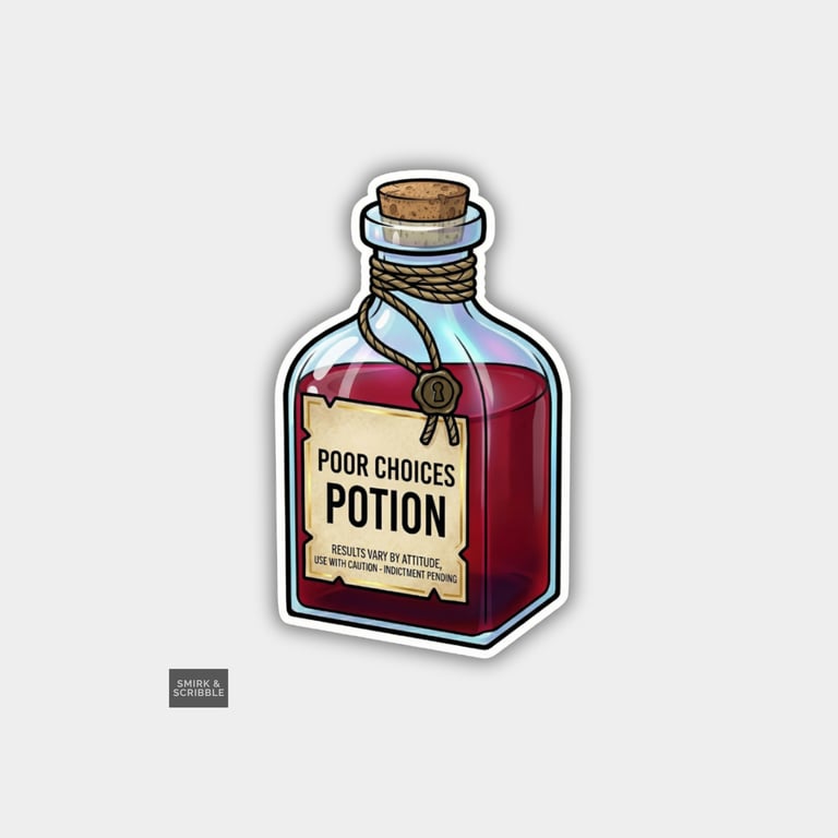 Funny Snarky Sticker For Adults - Poor Choices Potion