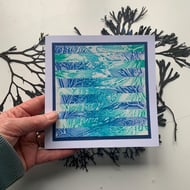 Original gelli print abstract seaweed greetings card