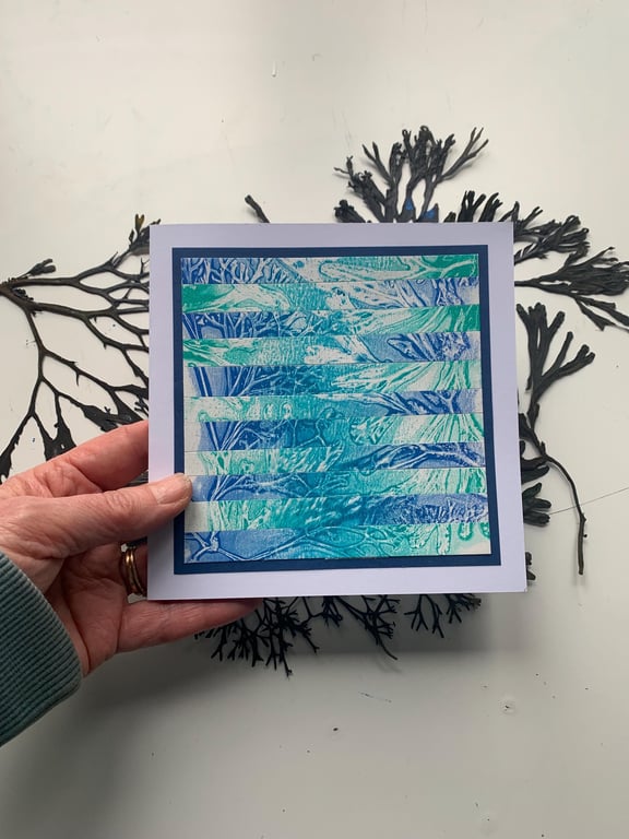 Original gelli print abstract seaweed greetings card