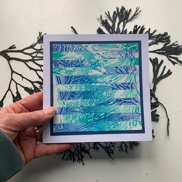 Original gelli print abstract seaweed greetings card