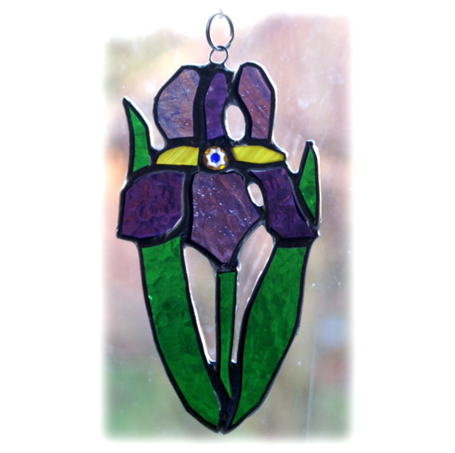  Iris Suncatcher Stained Glass Purple Flower