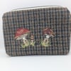 Tweed zipped pouch with sari silk toadstool design