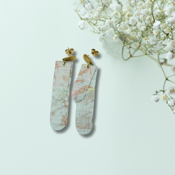 Mint and Bronze Swirls Recycled Soda-Can Tin Stud Drop Earrings 