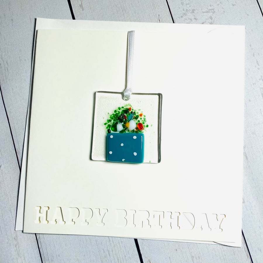Fused glass keepsake birthday card