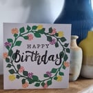 Woodland wreath birthday card handprinted
