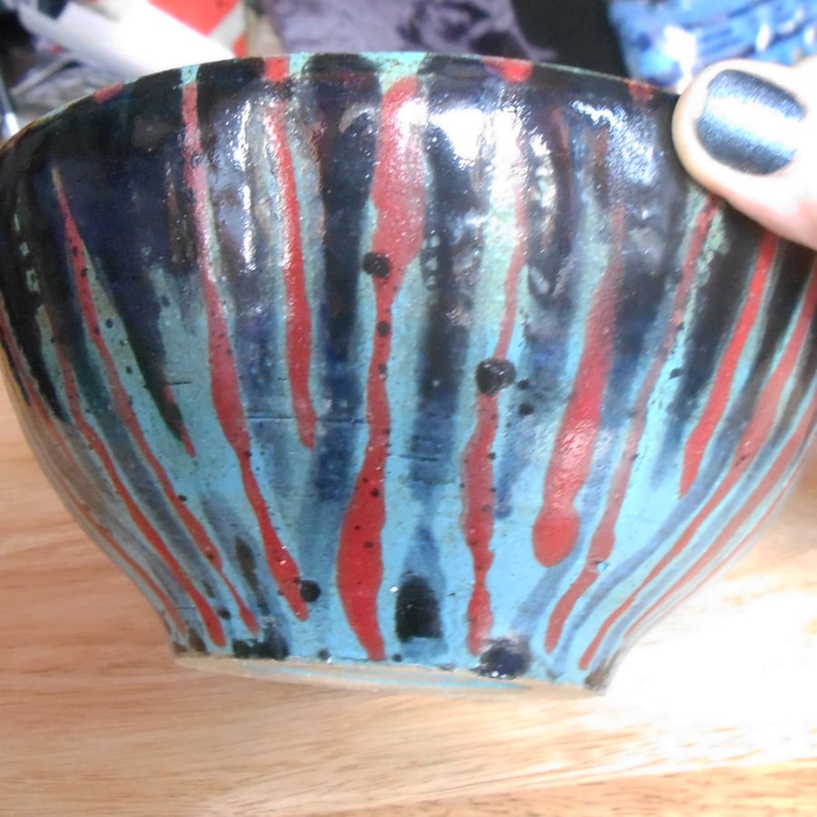 Unique One off Red White and Blue Striped Bowl.