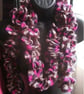 Handmade crochet ruffle scarf in purple and pink, 