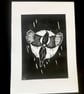 Magpie Linocut Print (A5 paper, black and white) - Image 2