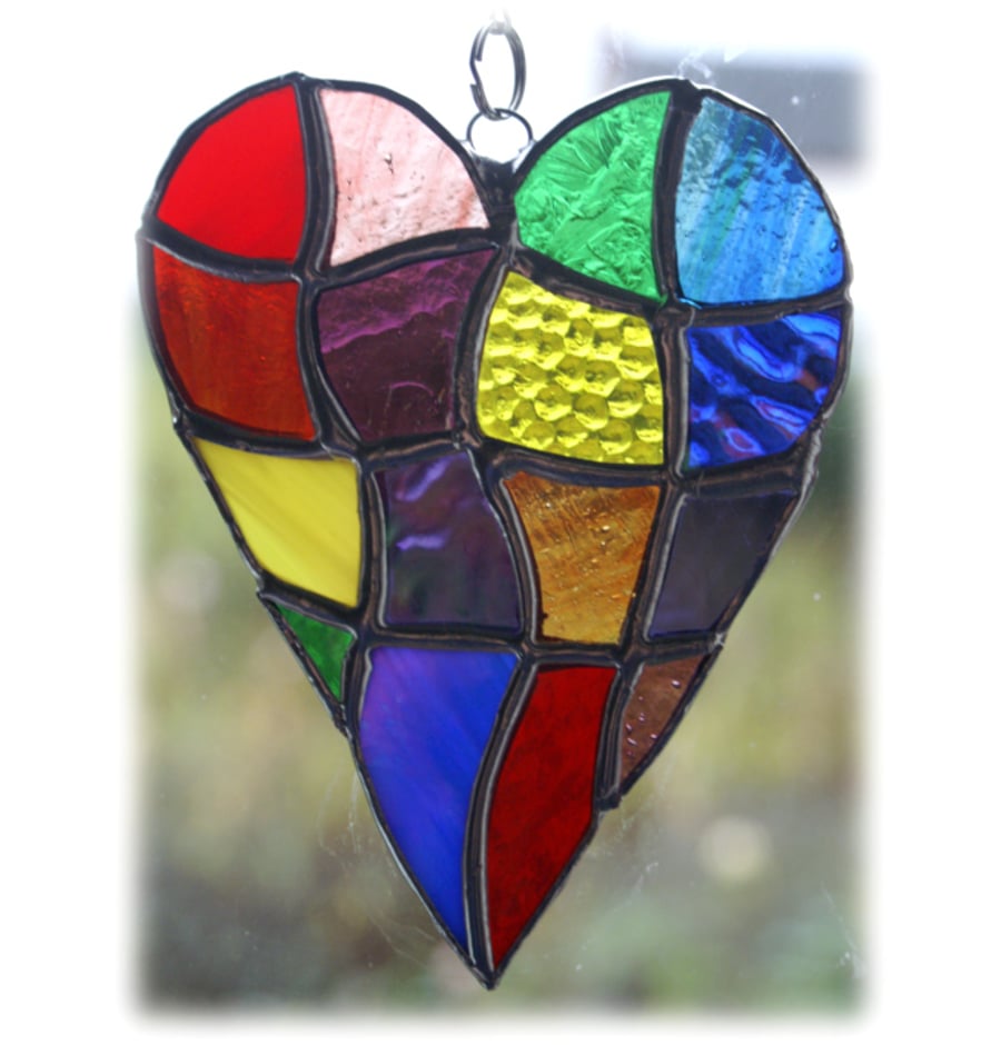 Patchwork Heart Suncatcher Stained Glass Handmade Rainbow