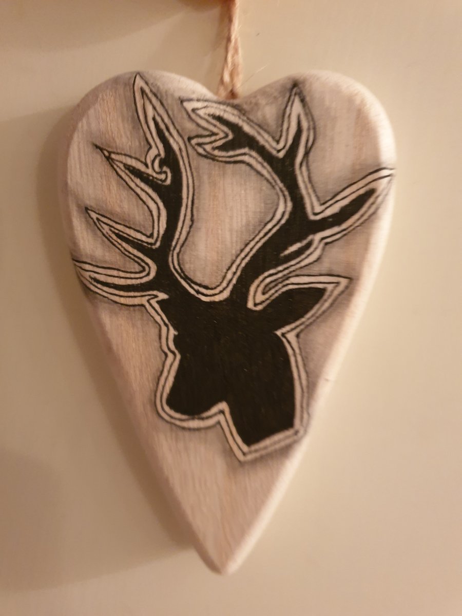 Stag wooden heart decoration