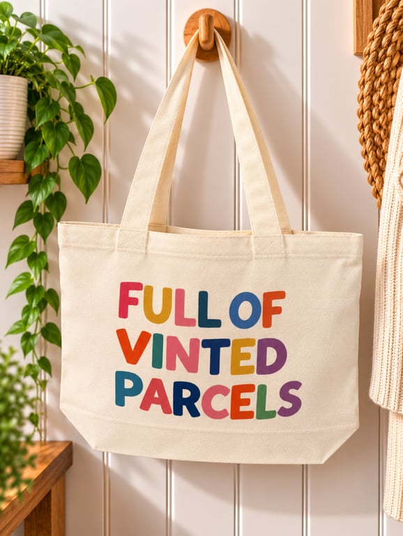 Full of Vinted Parcels – Colourful Canvas Tote Bag with Zip – Vinted Seller Gift