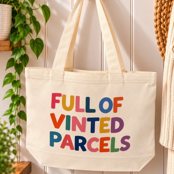 Full of Vinted Parcels – Colourful Canvas Tote Bag with Zip – Vinted Seller Gift